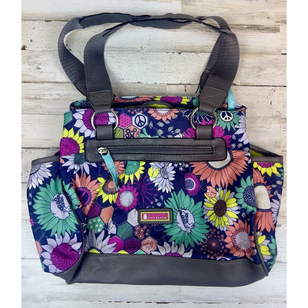 Lily Bloom Sunflower Peace Handbag Satchel Shoulder Bag Matching Wallet Set - Picture 2 of 16